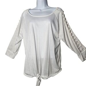 New Directions White Lace Sleeve Tie Front Top‎ XL Feminine Resortwear Romantic